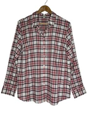 Talbots Cotton Burgundy Yellow Pink Plaid Button Up Rodeo Cowgirl  Shirt L